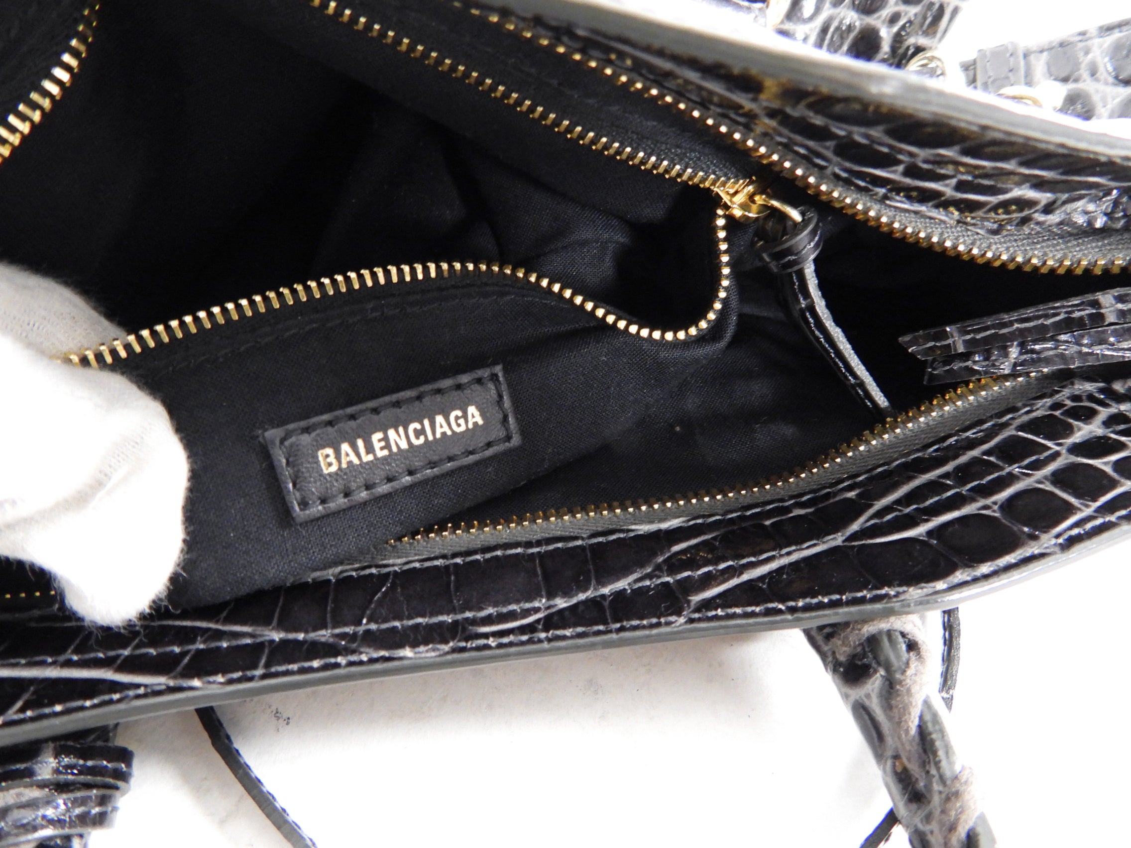 Balenciaga Dark Grey Croc Embossed Small Metallic Edge City Bag - Luxury Designer Handbag for Women, Perfect for Everyday Use & Night Out