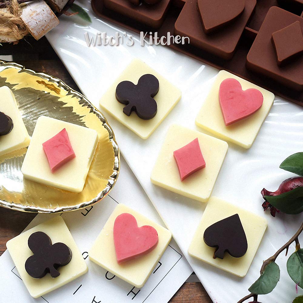 2 Pack Silicone Poker Chocolate Candy Molds - Heart Diamond Spade Club Shape Ice Cube Trays for DIY Desserts, Mini Soap & Jello Making - Perfect for Game Nights, Parties & Gift Giving