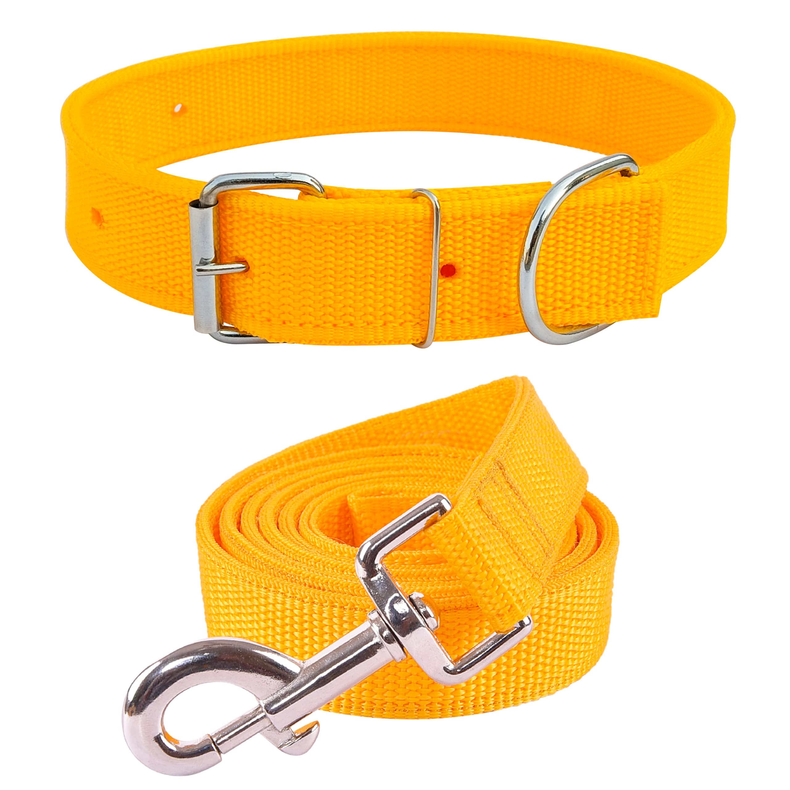 Aik India Adjustable Dog Collar and Leash Set for Medium Dogs - Comfortable Nylon Harness for Beagle, Pug & Shiba Inu (Yellow, Medium) | Perfect for Walking, Training & Outdoor Adventures