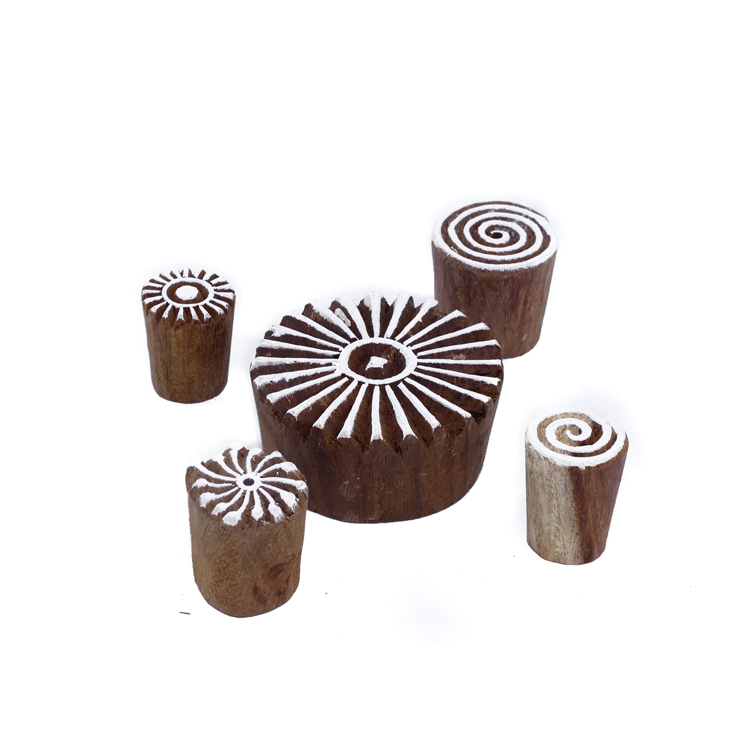 Handcarved Wooden Printing Stamps Set of 5 - Traditional Indian Textile Blocks for Fabric, Clay & Henna Art - DIY Craft Stamps for Scrapbooking, Card Making & Home Decor - Hashcart® Premium Craft Supplies