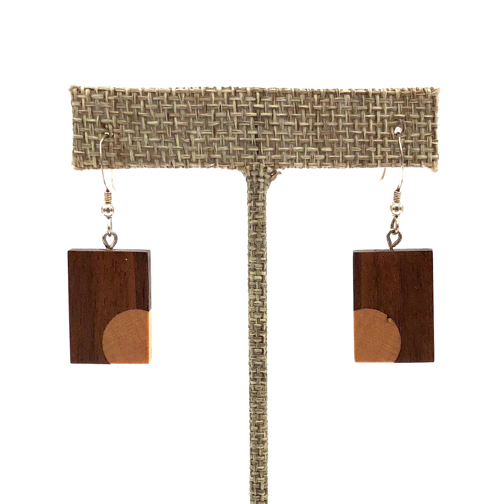 Young Fine Woodcraft Handmade Shellacked Wood Earrings - Walnut with Maple Circle Inlay (#ED207) - Perfect for Boho Fashion, Casual Wear & Gift Giving