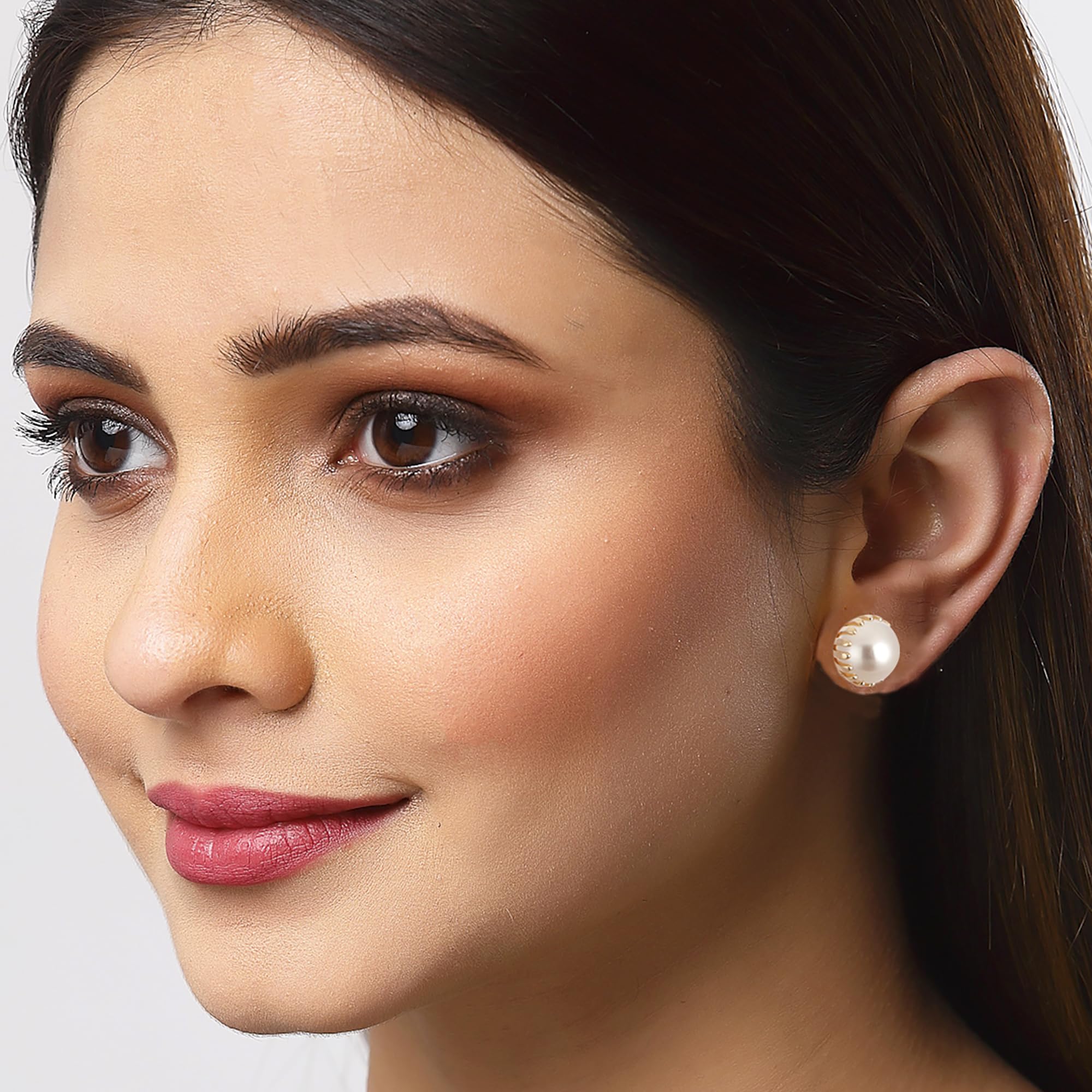 Zeneme Pearl Stud Earrings for Women - Engraved Push Back Earrings for Daily Wear & Office Style - Perfect Gift for Girls and Women (Ideal for Work, Dating & Special Occasions)