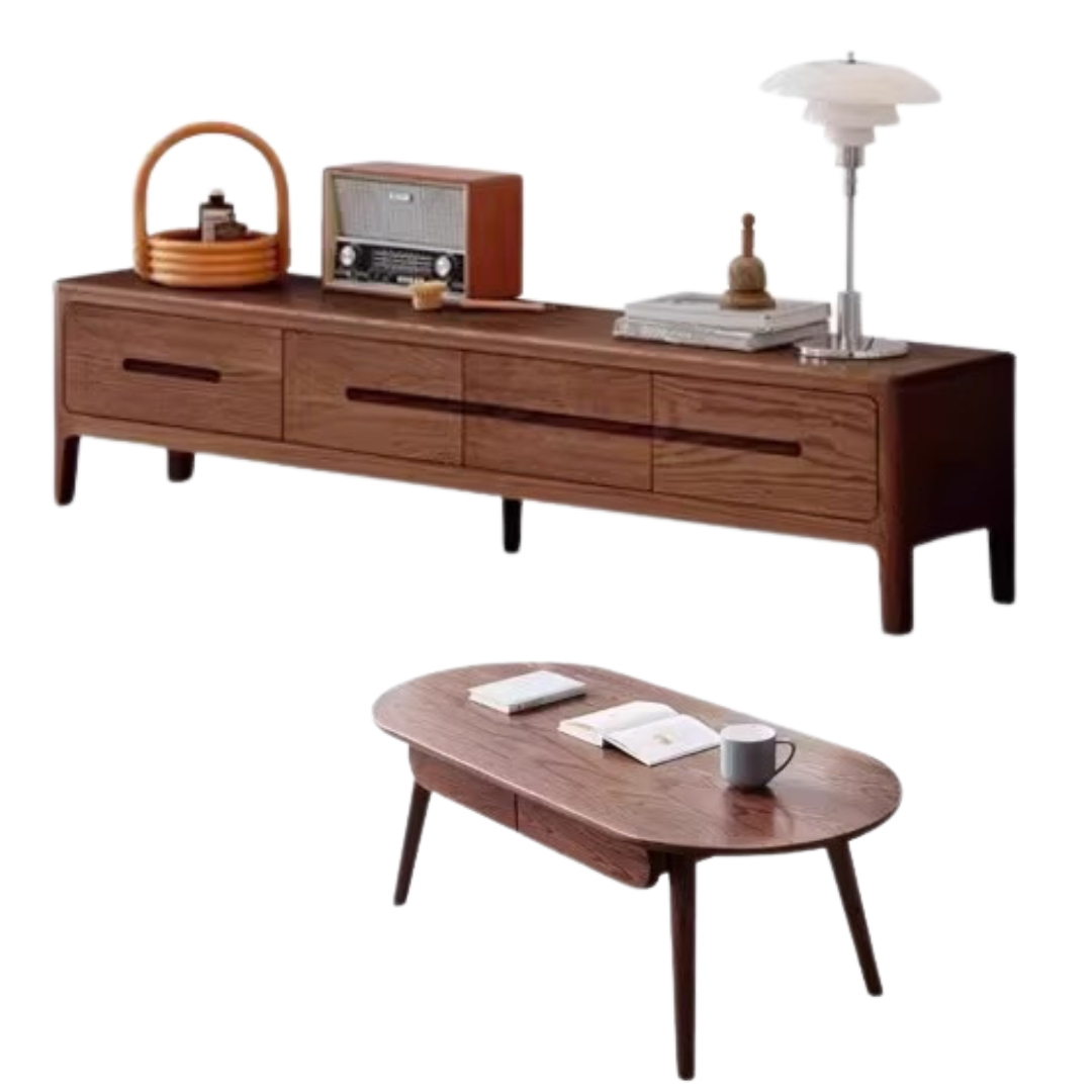 Solid Oak Wood TV Stand with 4 Drawers - Sturdy Media Console for Living Room, Bedroom & Home Theater Storage