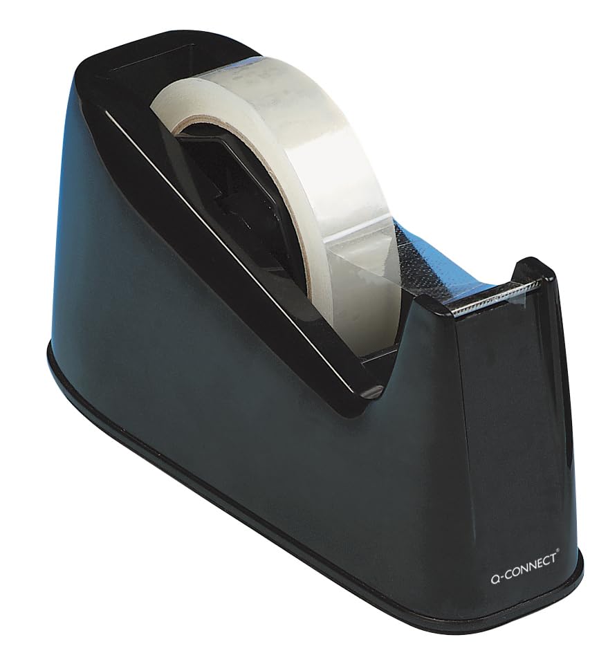 Q Connect Black Desk Tape Dispenser - Heavy Duty Adhesive Tape Holder for Office, School & Home Use - Perfect for Wrapping, Packing & Crafting