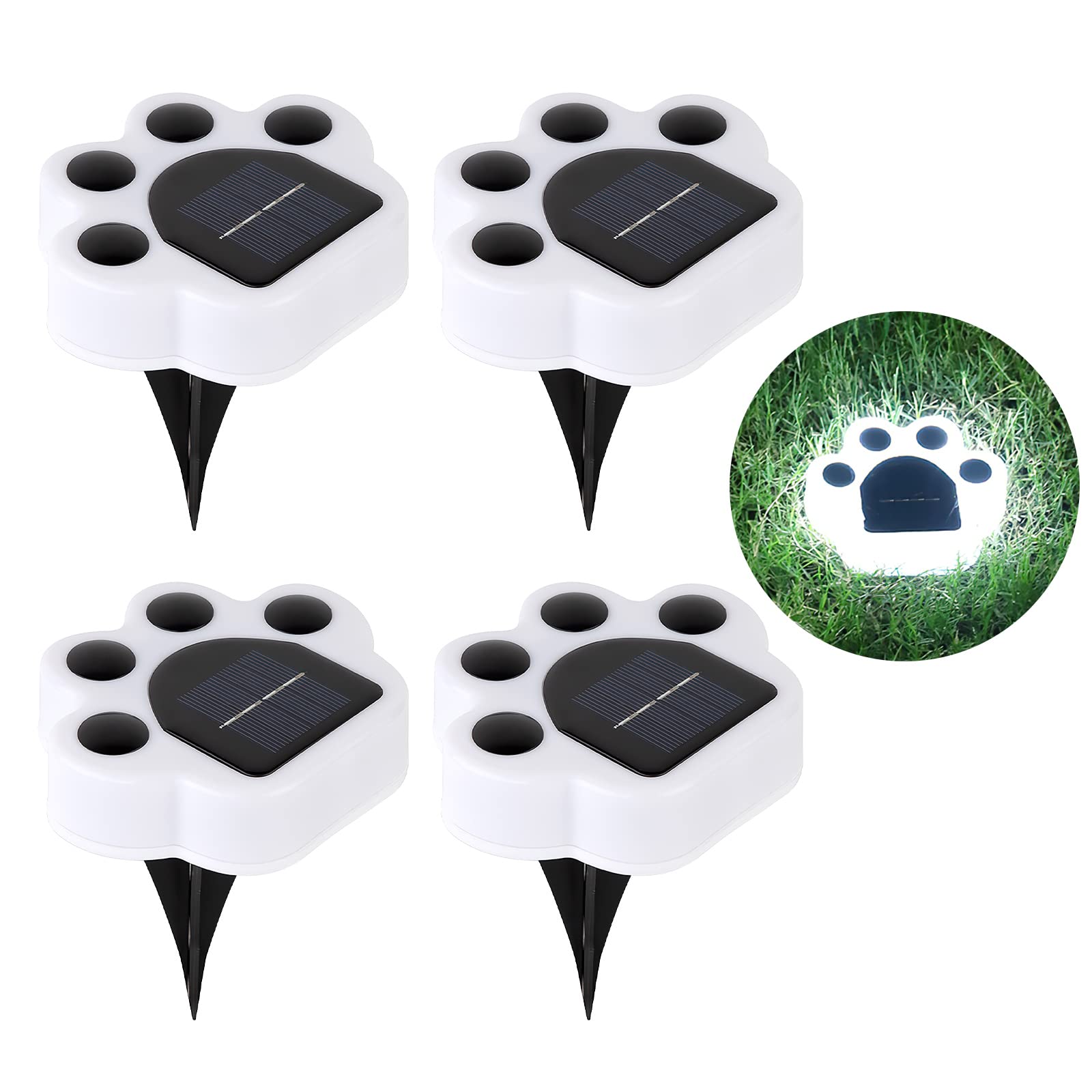4 Pack LED Solar Paw Print Lights - Cold White Waterproof Outdoor Garden Lights for Lawn, Pathway & Landscape - Perfect for Dog, Cat, Bear Animal Footprint Yard Decor - Ideal for Patio, Backyard, Walkway & Garden Decoration at Night