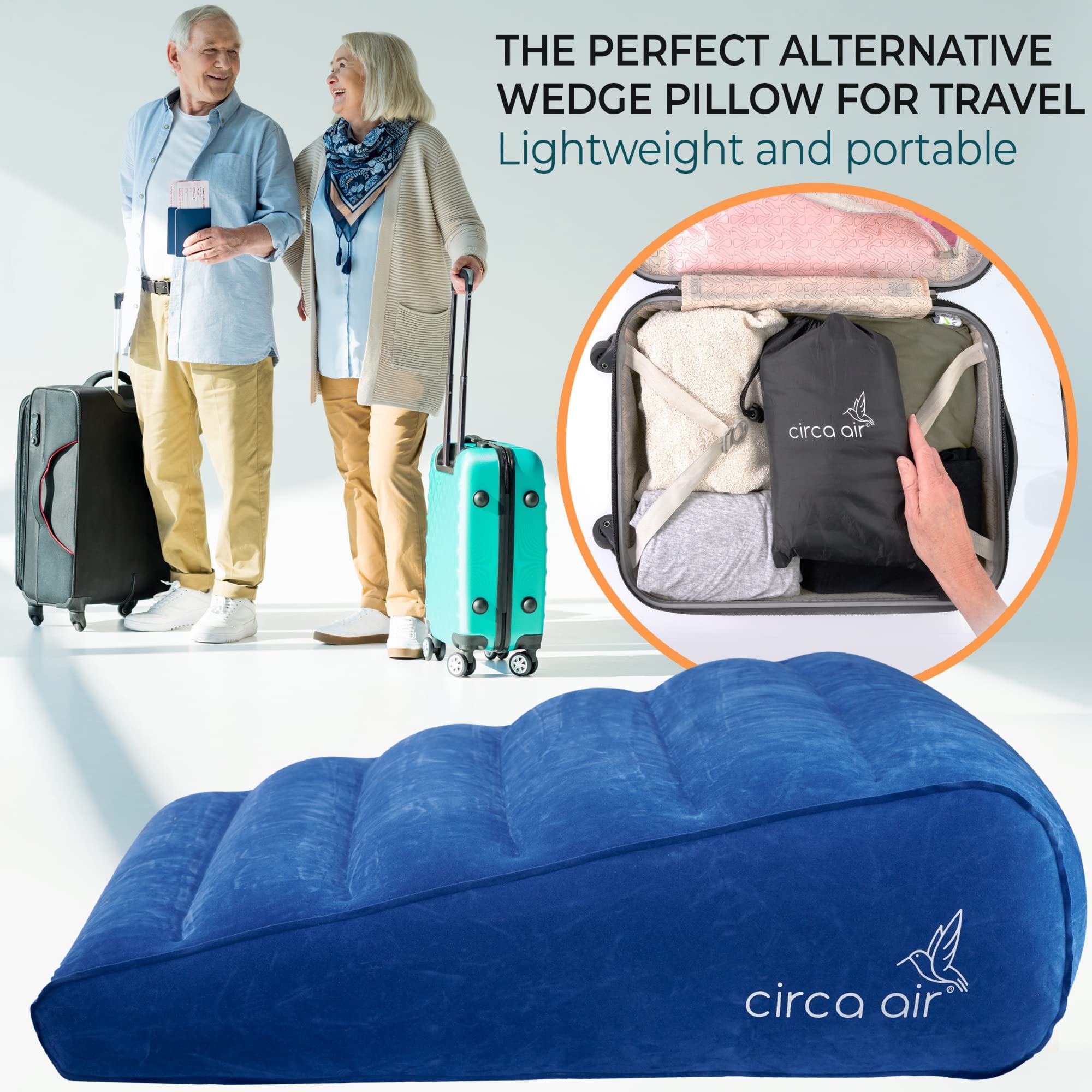 **Inflatable Wedge Pillow for Travel - Lightweight & Portable Bed Wedge Pillow for Sleeping, Acid Reflux, GERD, Snoring Relief, Back & Leg Support - Perfect for Home, Office, Airplane & Camping Use**