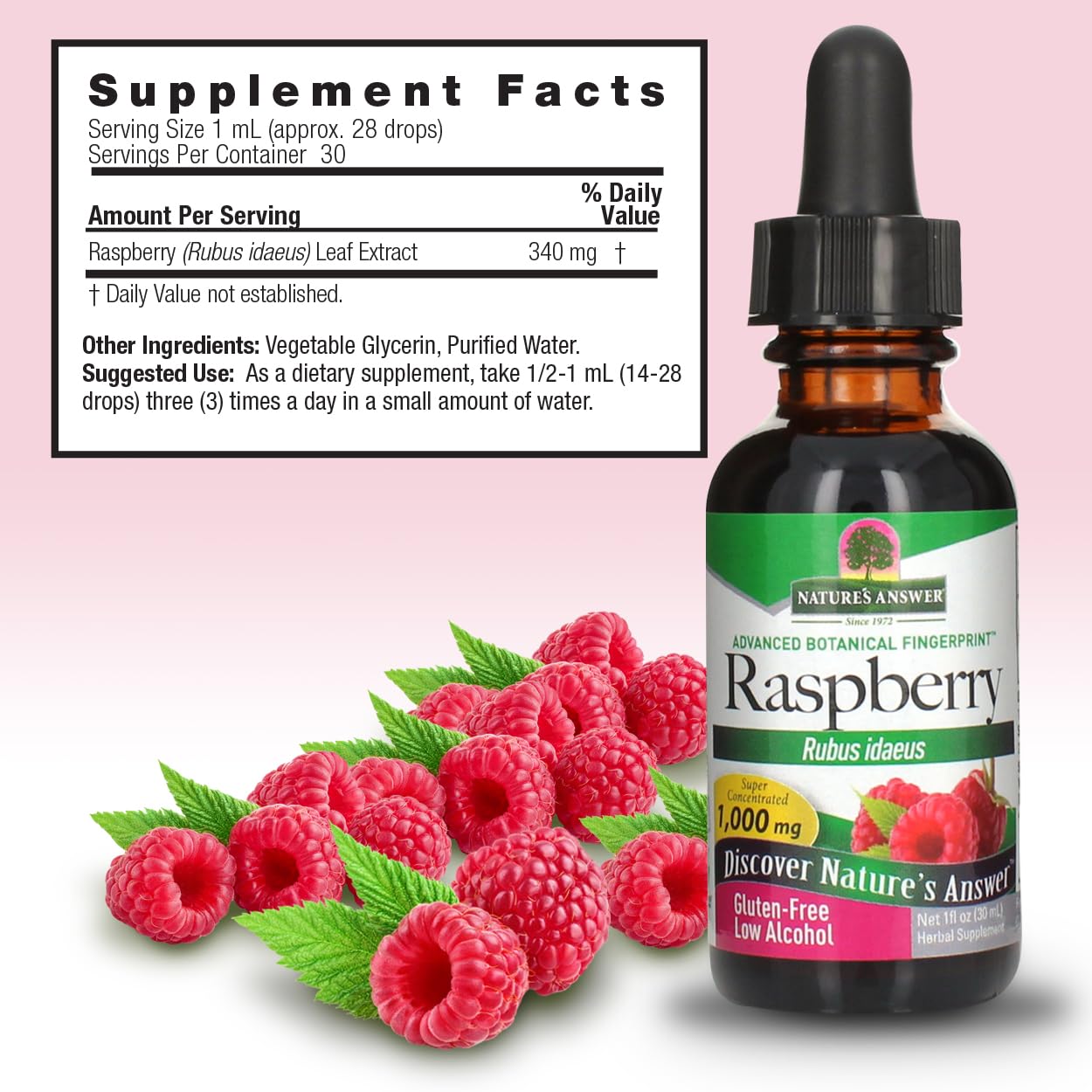 Organic Raspberry Leaf Extract by Nature's Answer - 1 fl oz | Non-GMO, Kosher Certified & Gluten Free | Supports Women's Health & Digestive Comfort | Perfect for Herbal Teas, Tinctures & Natural Wellness Routines