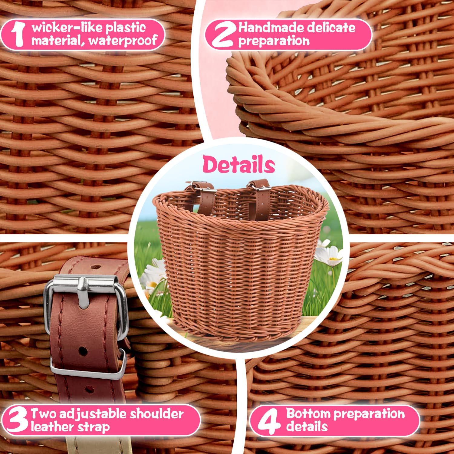Handwoven Kids Bike Basket Set - Detachable & Universal Fit for Most Bikes, Stationary Bikes, Ebikes & Road Bikes | Perfect for School, Picnics & Outdoor Adventures