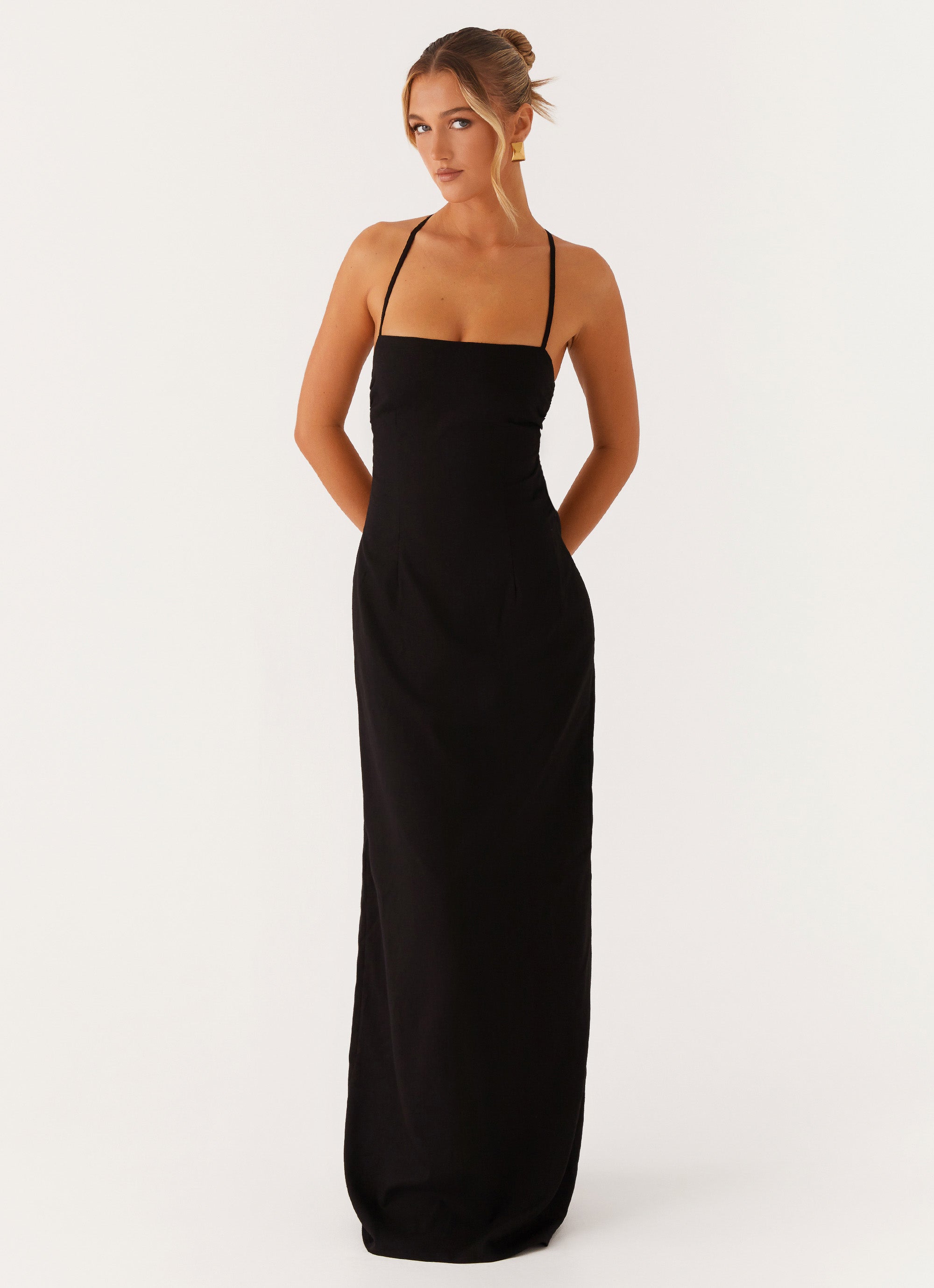 Elegant Black Backless Maxi Dress for Women - Boho Flowy Long Dress for Beach, Party, and Evening Wear
