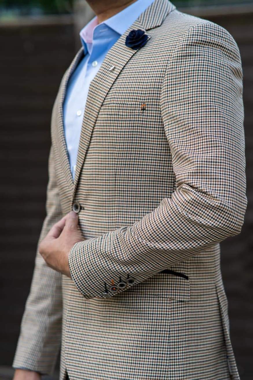 Cavani Elwood 2-Piece Grey Houndstooth Slim Fit Suit for Men | Modern Business & Wedding Attire | Perfect for Office, Formal Events & Special Occasions