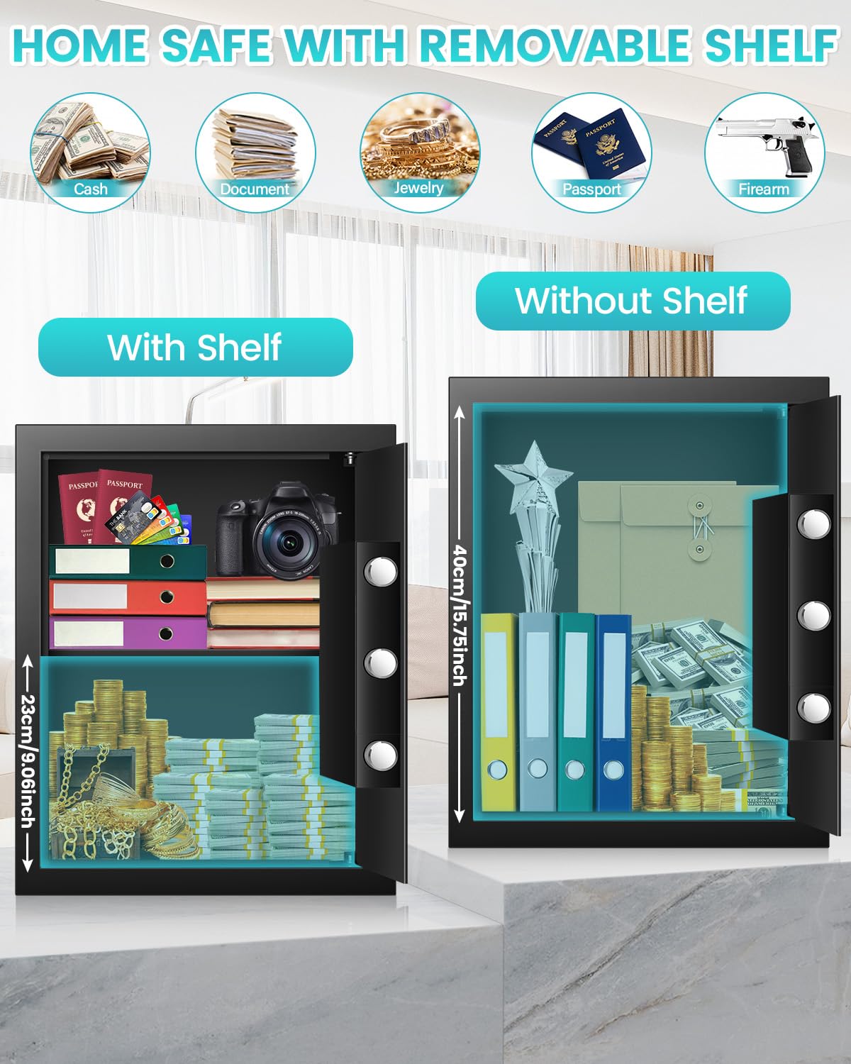 2.6 Cuft Fireproof Waterproof Digital Safe Box with Programmable Keypad & Smart Alert - Secure Business Money, Jewelry, Valuables - Ideal for Home, Office & Small Business Security