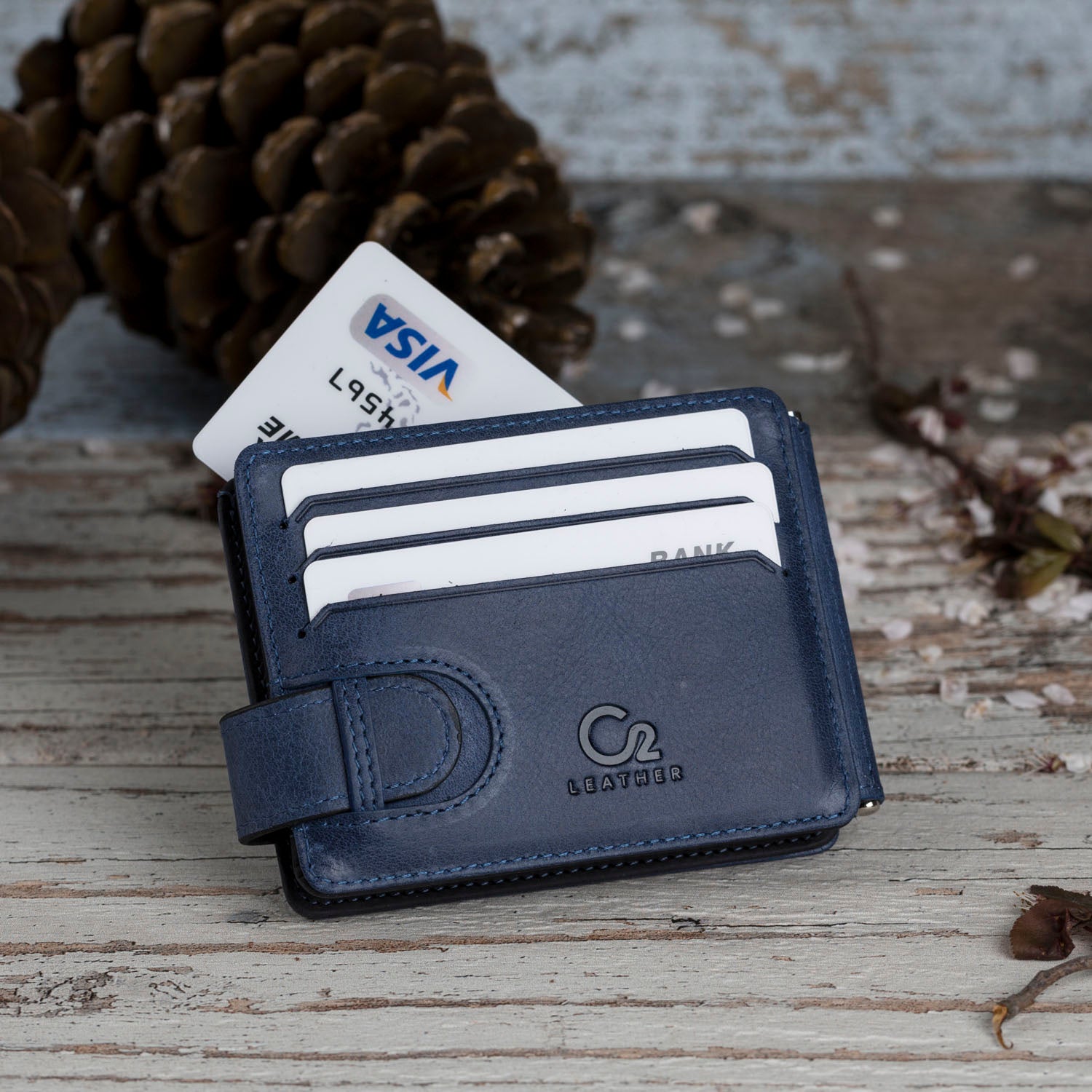 Premium Two-Sided Full Grain Leather Wallet for Men - Blue - Perfect for Everyday Use & Travel Accessories