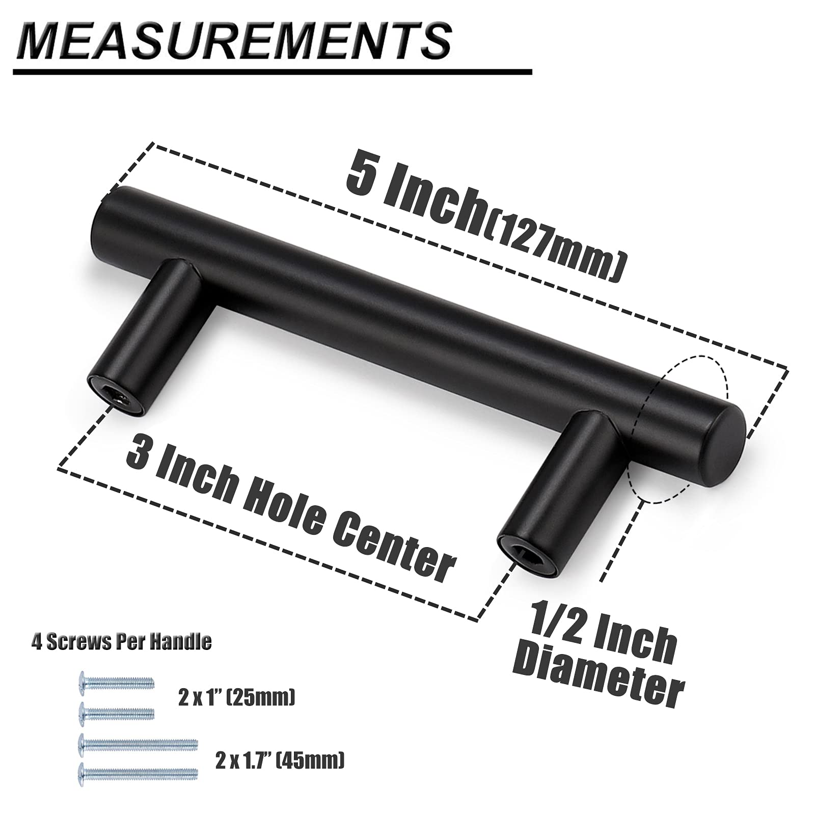 Probrico 200 Pack 3 Inch Hole Centers Flat Black Cabinet Pulls - Modern T Bar Handles for Kitchen Cabinets, Cupboards & Dressers (5 Inch Total Length) - Perfect for Home Renovation & Furniture Upgrade