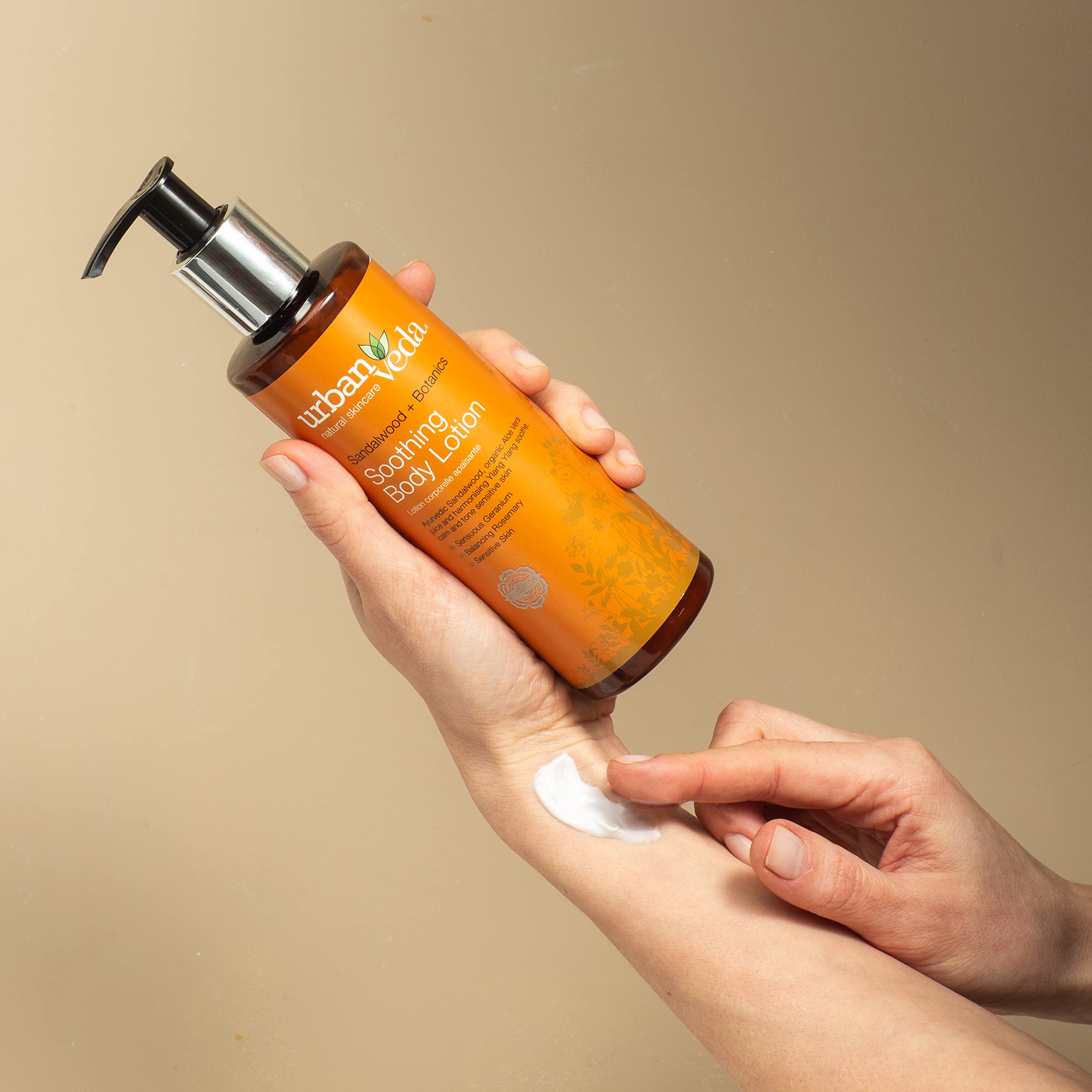 Urban Veda Soothing Sandalwood Body Lotion for Sensitive Skin - Natural Moisturizer with Calming Properties, Summer Hydration & Skin Tone Balancing | Perfect for Daily Use, After Sun Care & Dry Skin Relief