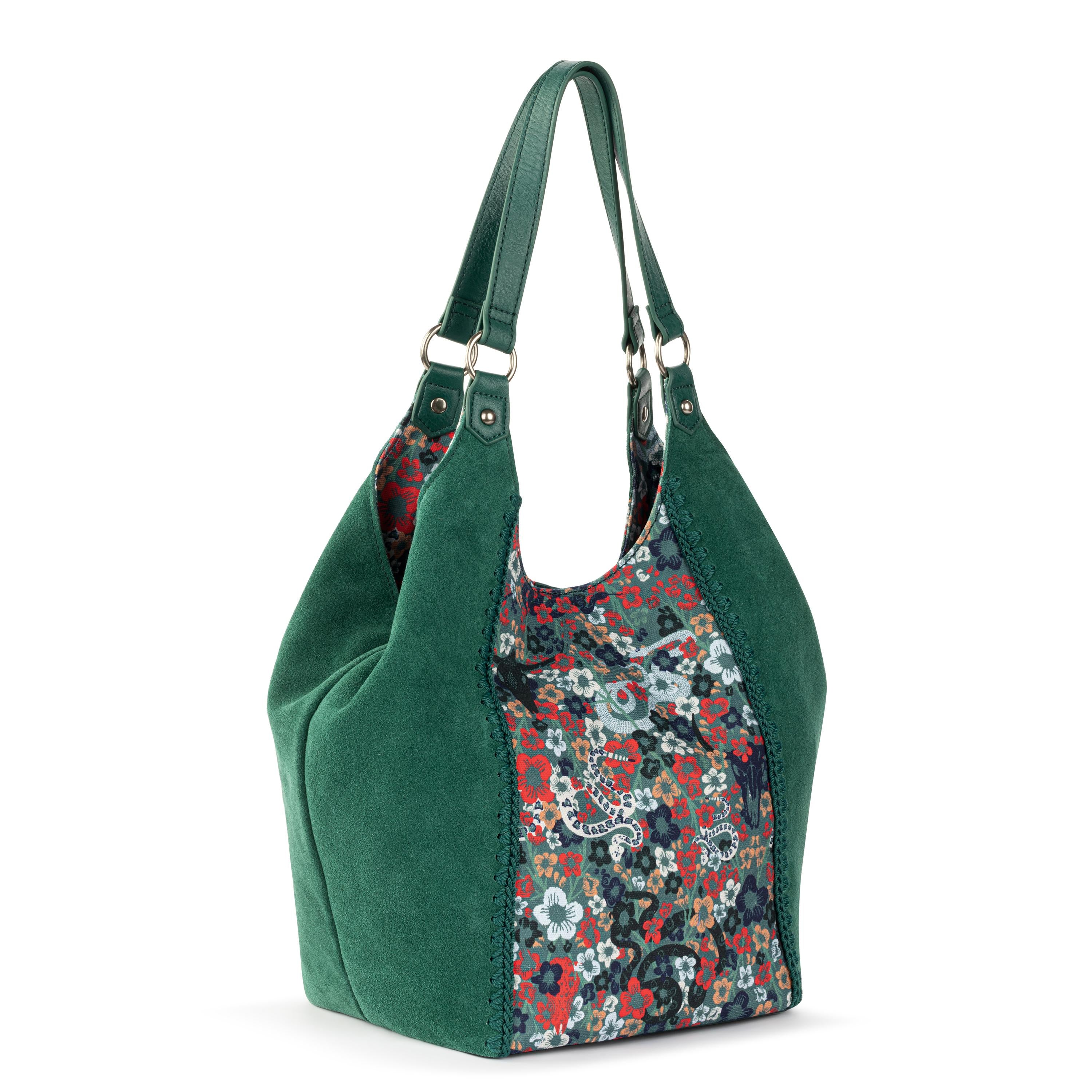 Premium Roma Leather Shopper Bag in Emerald Mojave Garden - Stylish & Durable Tote for Women, Perfect for Work, Travel & Everyday Use