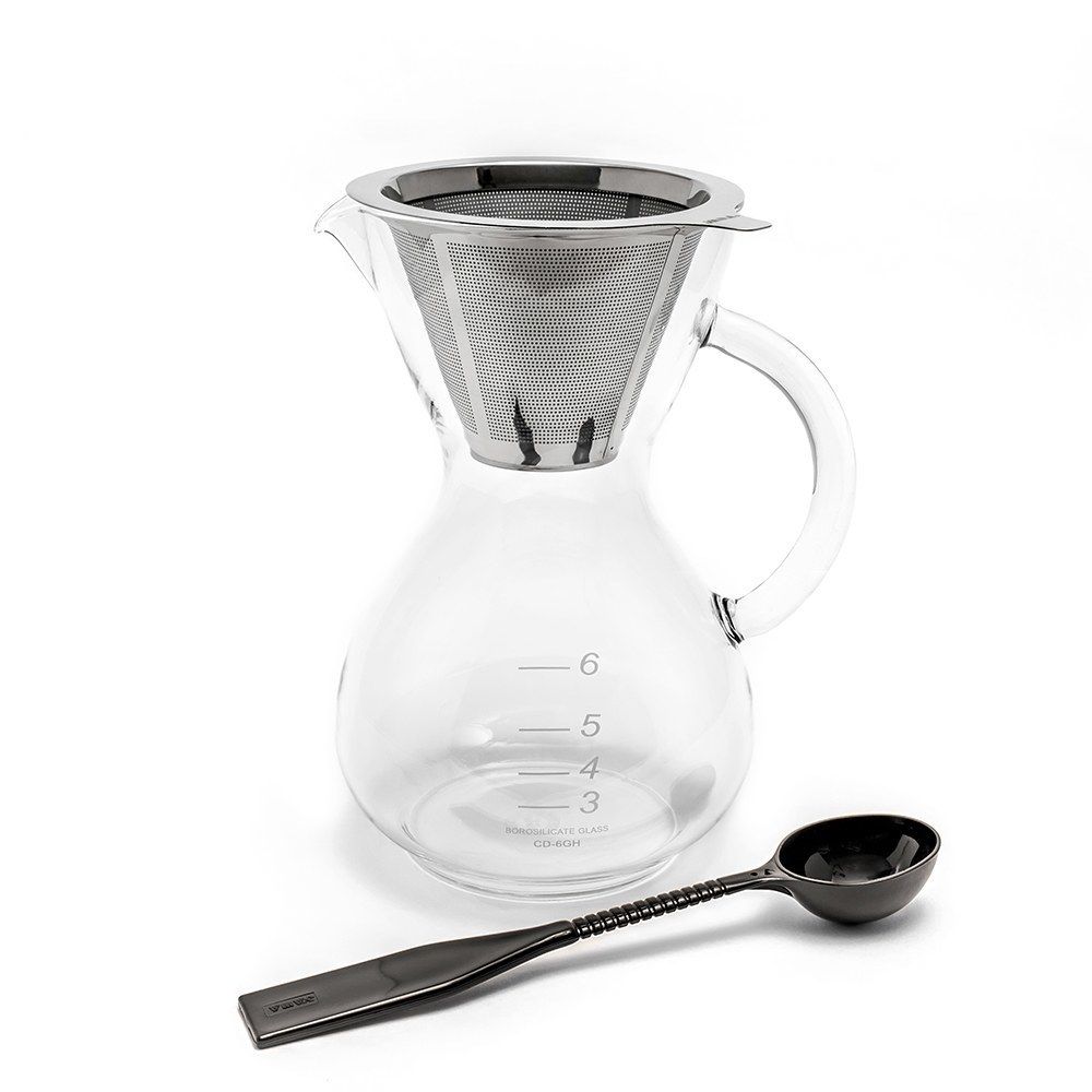 Yama Glass Coffee Drip Pot with Handle - 30oz Pour Over Coffee Maker with Stainless Steel Filter - Perfect for Home Brewing, Camping & Office Use