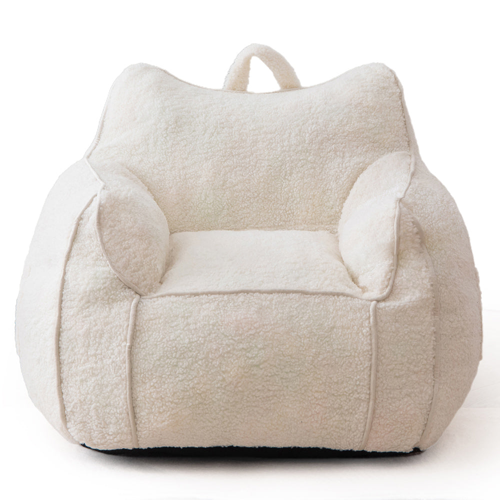 MAXYOYO Kids Sherpa Bean Bag Chair & Couch - Soft Plush Children's Room Furniture with Decorative Edges (White) - Perfect for Reading Nooks, Playrooms & Bedroom Relaxation