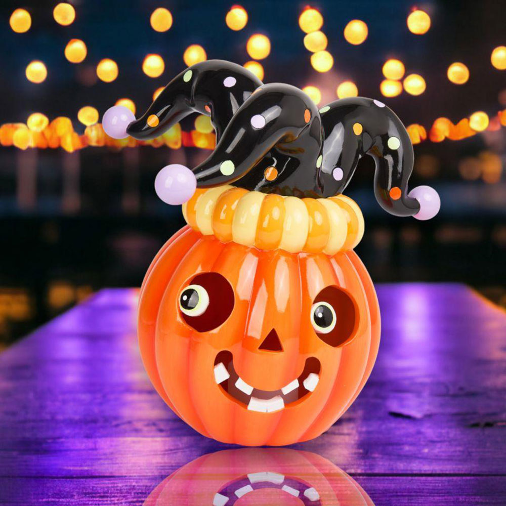 13.5 Inch Halloween Pumpkin with Jester Hat - 2024 New Arrival by December Diamonds - Perfect for Fall Decor, Thanksgiving Centerpiece & Spooky Party Decoration