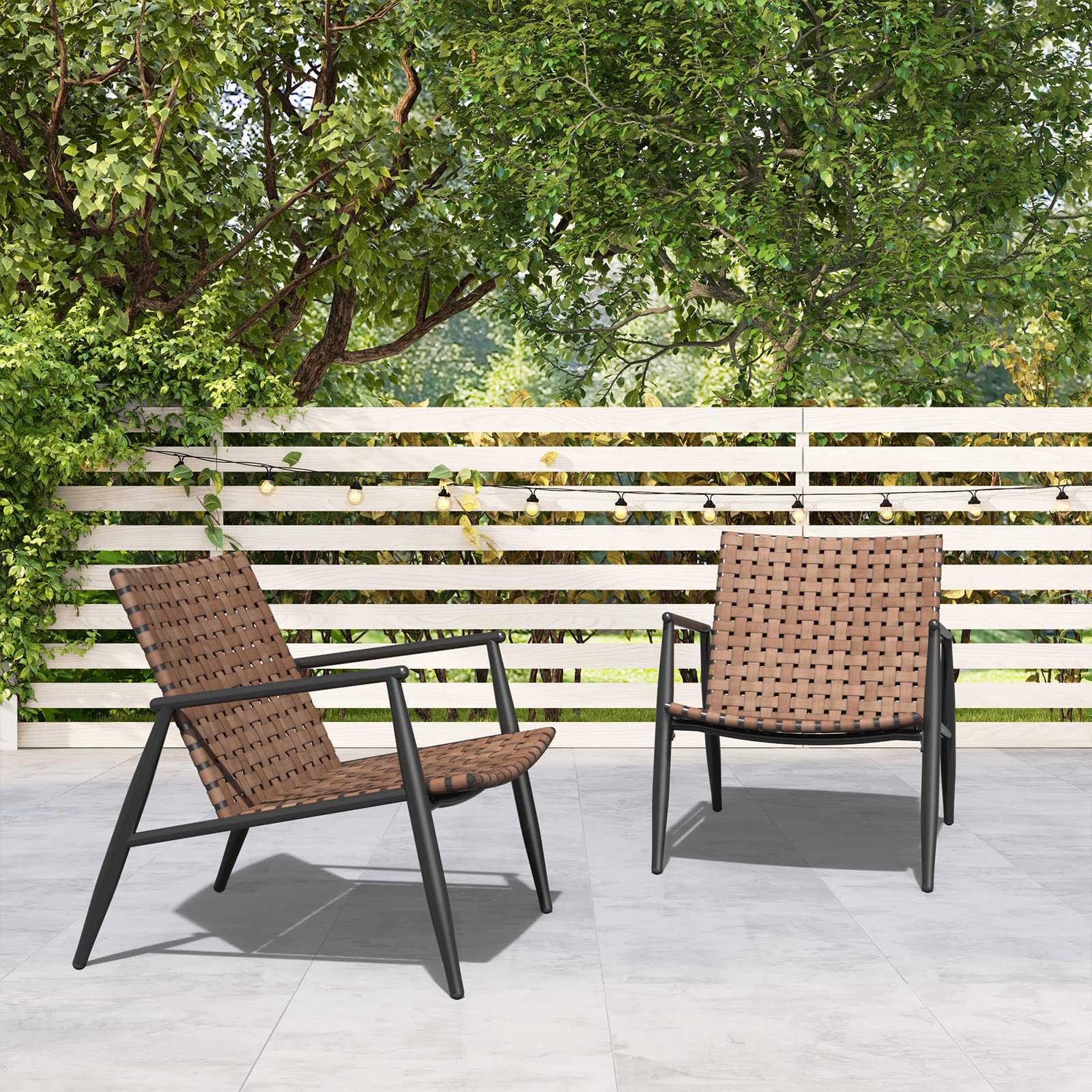 Premium Outdoor Patio Chairs Set of 2 - Weather-Resistant Leather-Look Wicker Chairs with Powder-Coated Aluminum Frame, Patio Bistro Set for Garden, Backyard, Balcony (Brown) - Perfect for Relaxing, Dining & Entertaining Outdoors