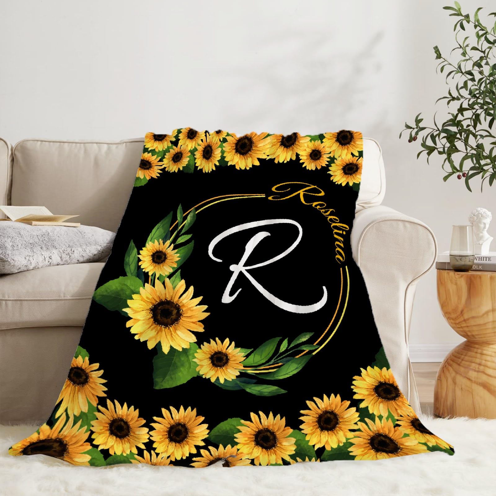 Personalized Baby Blankets for Girls & Boys - Custom Name Baby Blanket, Soft Plush Fleece Throw with Sunflower Design - Cozy Newborn Gift for Baby Showers, Birthdays & Family Keepsakes