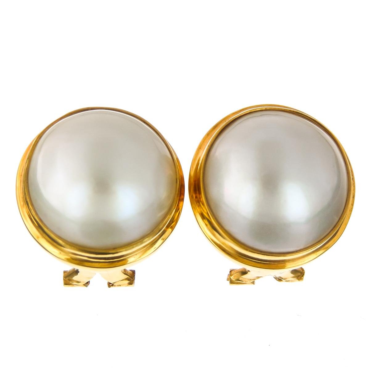 Gold Plated Sterling Silver South Pacific White Mabe Cultured Pearl Omega Post Earrings - Elegant Pearl Jewelry for Women, Perfect for Weddings, Parties & Special Occasions