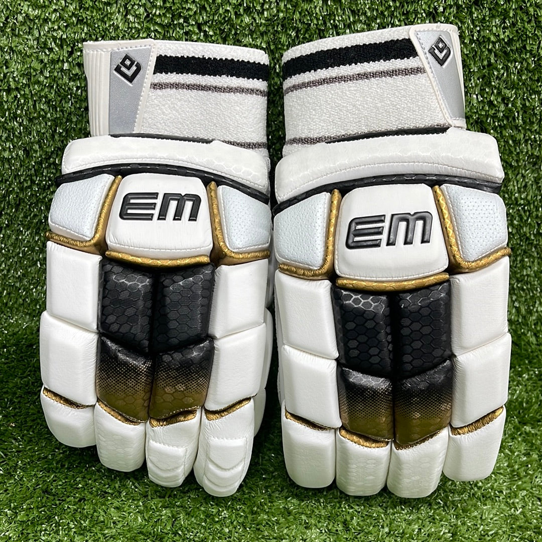 EM GT 1.0 White Adult Cricket Batting Gloves - Premium Leather Protection for Cricket Players - Perfect for Practice & Match Play
