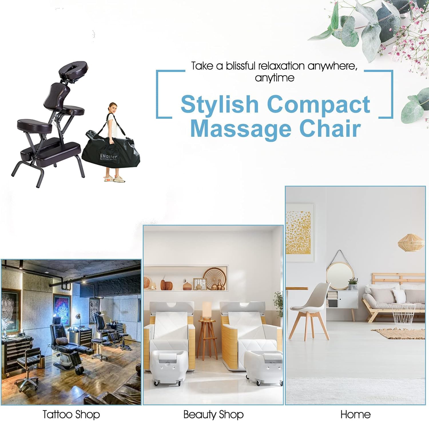 Master Massage Bedford Portable Massage Chair - Lightweight, Adjustable Height & Foldable Salon Chair for Tattoo Artists, Spa Professionals - Perfect for Tattoo Studios, Massage Therapy & Home Relaxation (Coffee)