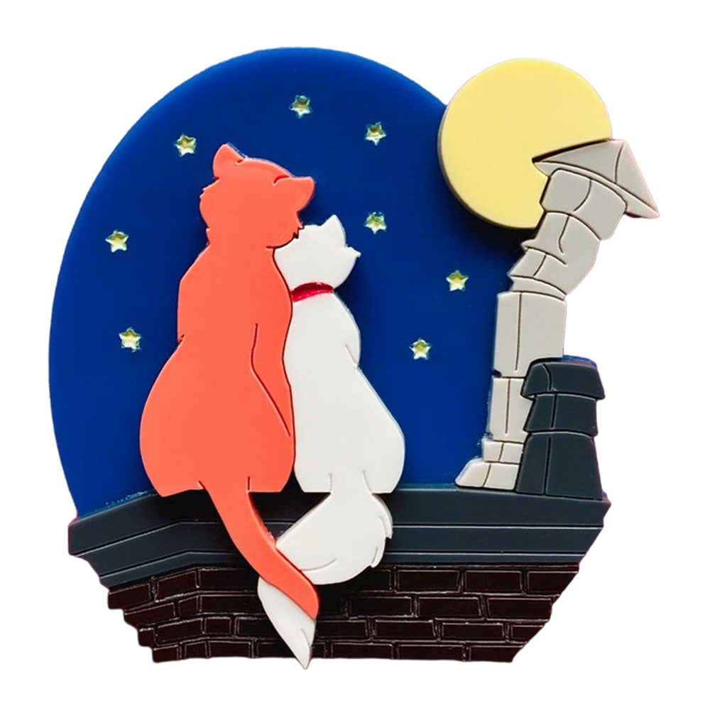 Makokot Design Cat Love on The Rooftop Acrylic Brooch - Cute Cartoon Cat Pin for Jackets, Bags & Accessories - Kawaii Animal Jewelry Gift for Cat Lovers