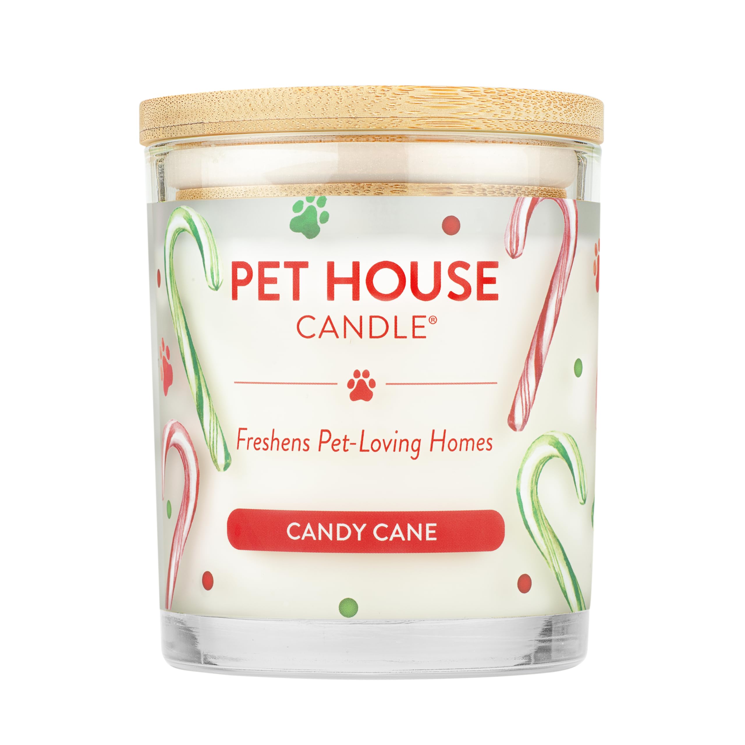 One Fur All Pet House Soy Candle - Natural Plant-Based, Clean Burning Scented Candle for Home | Long-Lasting Pet Odor Eliminator | Candy Cane Fragrance | Perfect for Living Rooms, Bedrooms & Pet Spaces
