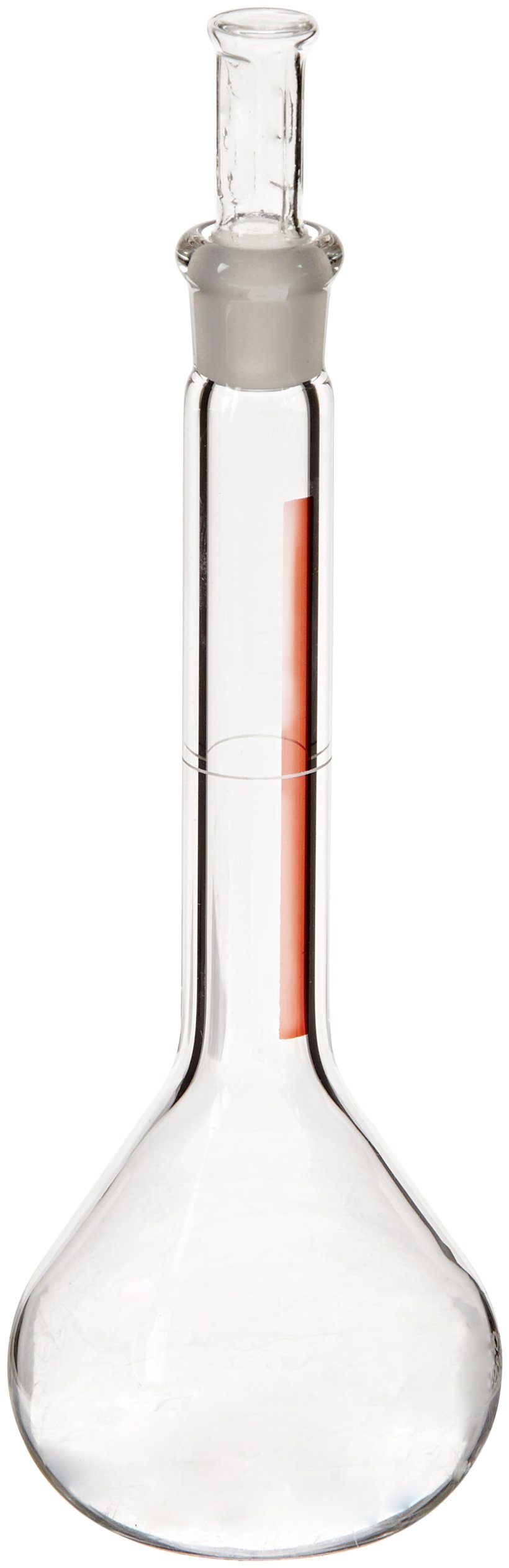Pyrex Borosilicate Glass Class A 50ml Volumetric Flask with Standard Taper Stopper - Flat Bottom, Lifetime Red - Laboratory Grade Precision Glassware (Case of 12) | Perfect for Chemistry Experiments, School Labs & Scientific Measurements