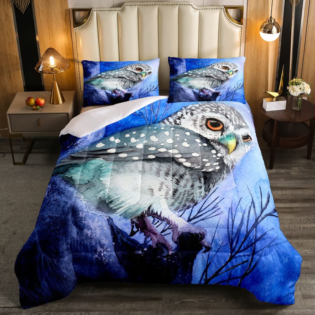 **Owl Bedding Comforter Set Full - Wild Animal Oil Painting Design, Misty Trees Brushed Microfiber Soft Quilt for Boys & Girls - Cozy Bedroom Decor for Kids & Teens**