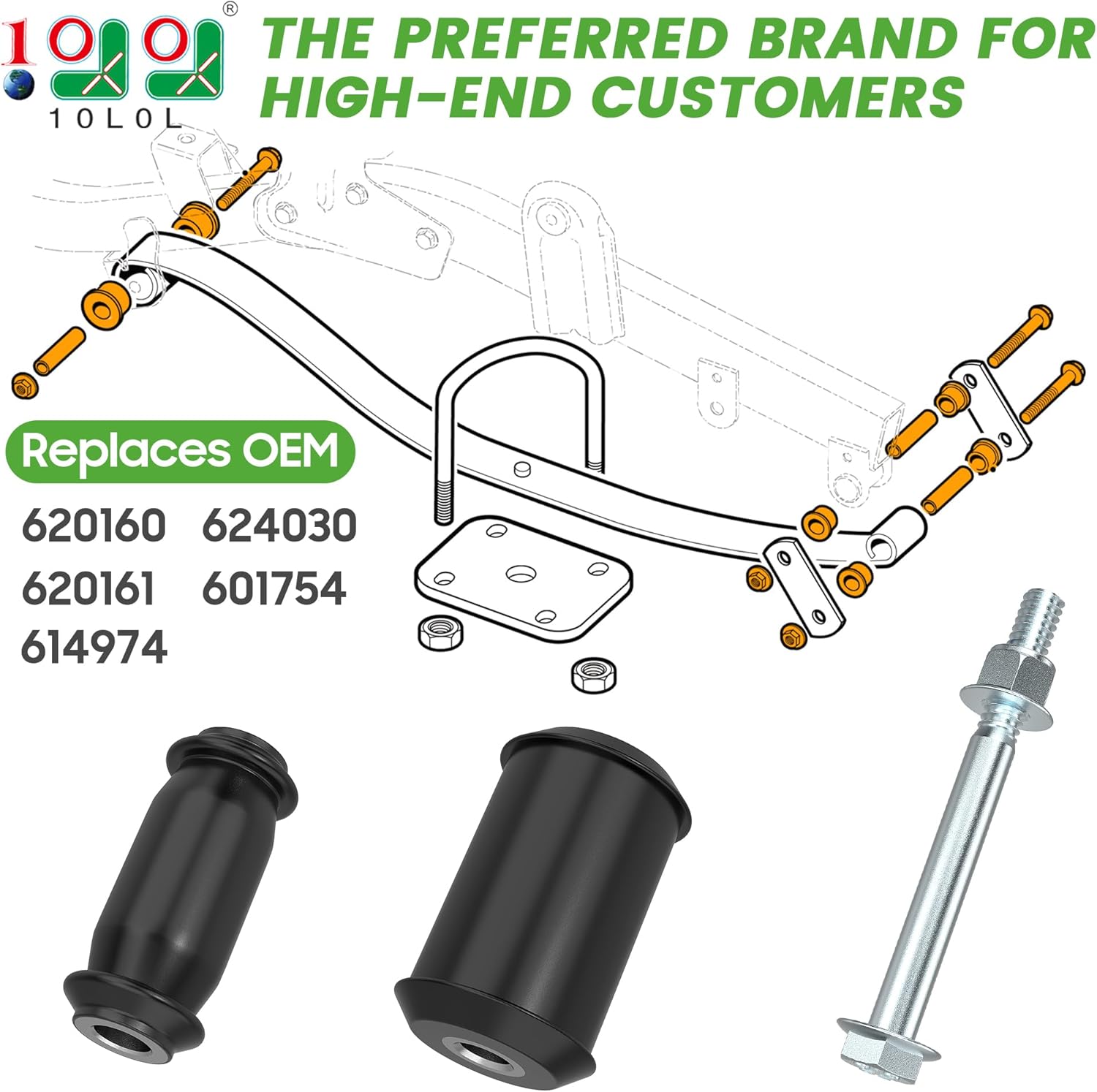 Premium Polyurethane Golf Cart Rear Leaf Spring Bushing Kit with Sleeve - Compatible with 2008+ EZGO RXV Models (10L0L) - Durable Suspension Upgrade for Smoother Rides on Golf Courses & Neighborhood Streets