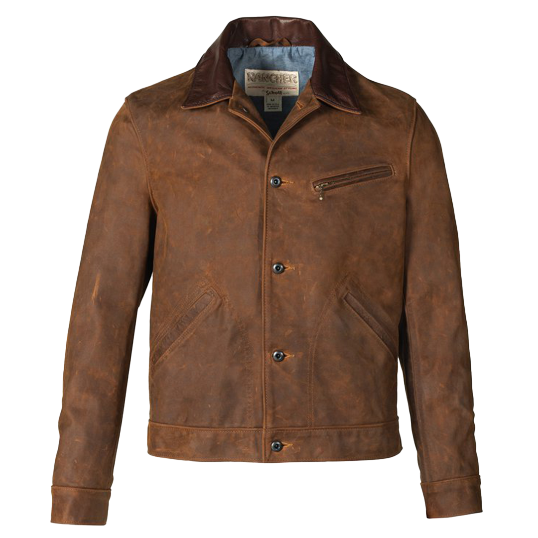 Schott NYC Men's Nubuck Cowhide Motorcycle Jacket - Brown Genuine Leather Biker Jacket for Riding & Casual Wear