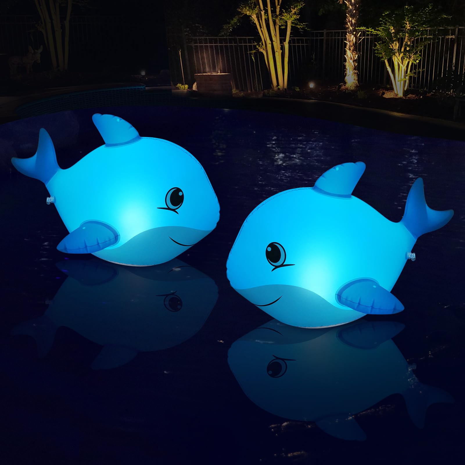Solar Powered Floating Pool Lights - 2 Pack Dolphin Shaped LED Lights, IP68 Waterproof Glow in The Dark Solar Pool Decorations for Ponds, Parties, Weddings & Nighttime Swimming