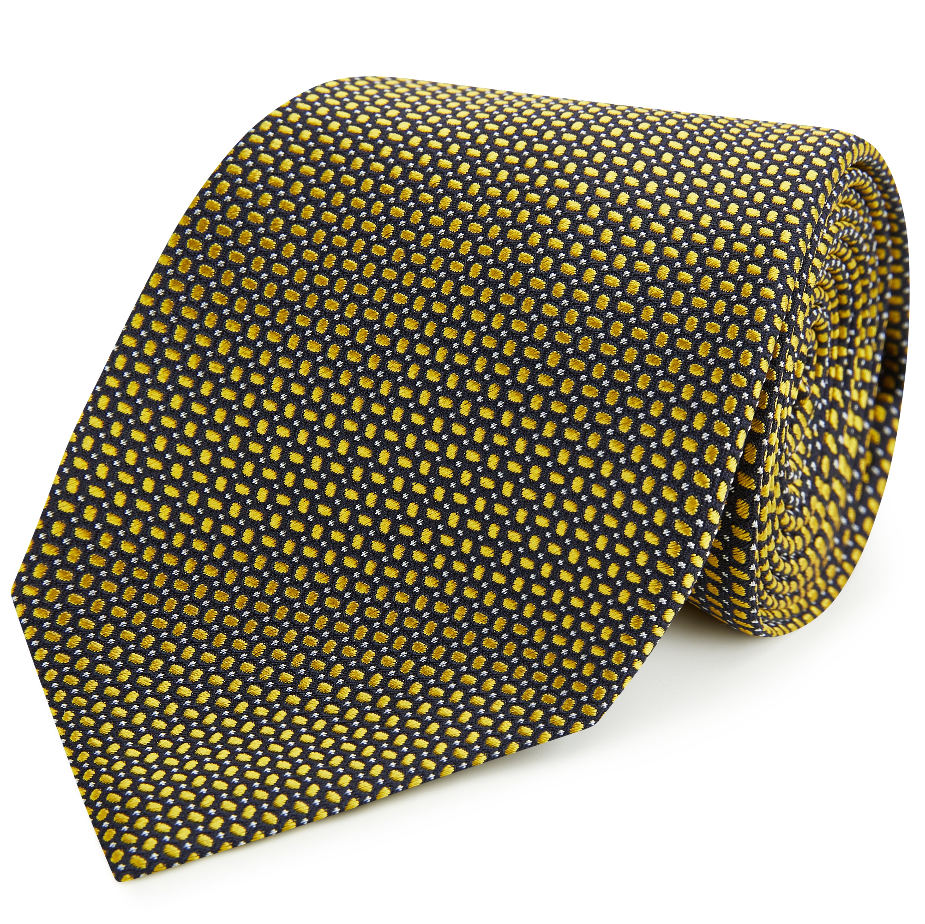 Premium Yellow Navy Spot Dash Woven Silk Tie for Men - Elegant Business & Formal Occasions, Wedding, Office & Special Events