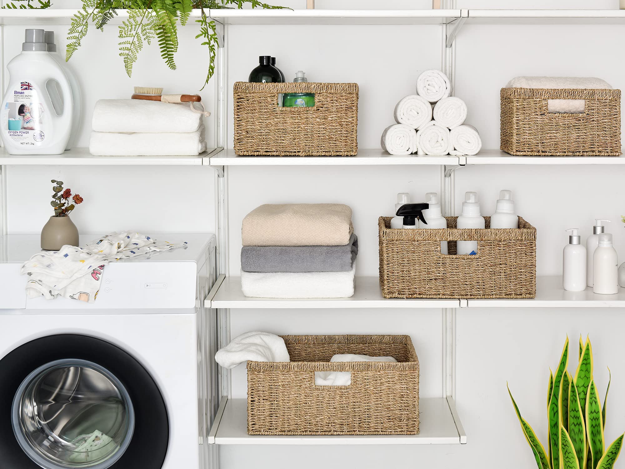 StorageWorks Large Wicker Storage Basket - Natural Seagrass Rectangle Basket with Sturdy Built-in Handles | Handwoven Rattan Organizer for Blankets, Toys & Home Decor | Perfect for Living Room, Bedroom & Nursery Organization (1 Pack)