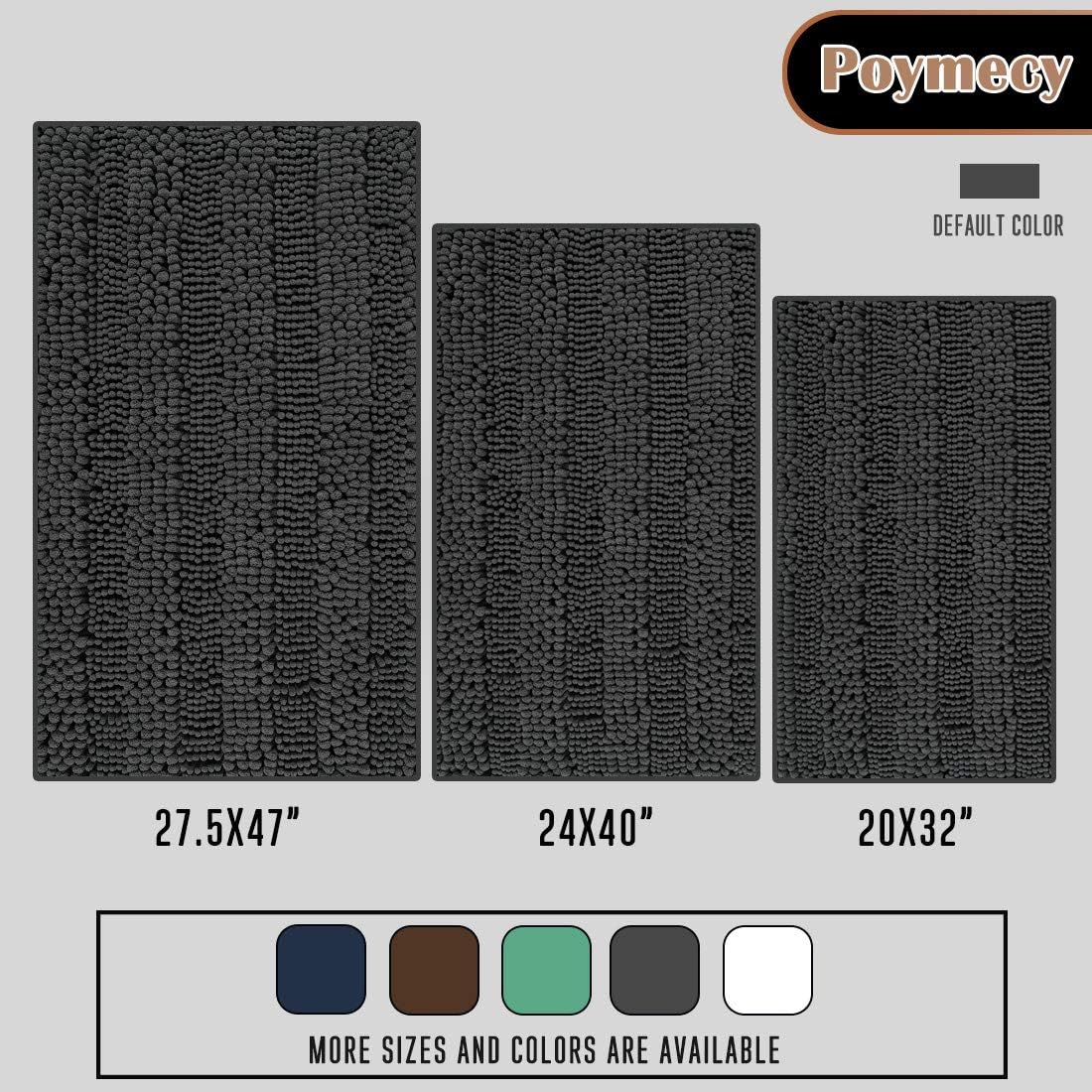 Premium Chenille Bathroom Rug - Ultra Soft & Absorbent Bath Mat, Machine Washable, Non-Slip Shower Rug for Tub & Bathroom (Grey, 27.5x47 Inches) - Perfect for Bathroom Safety & Comfort, Luxury Spa Experience at Home