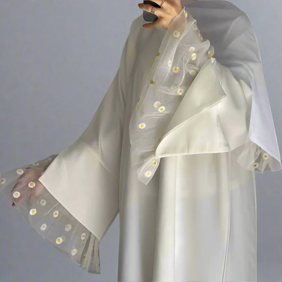 Elegant Nida Lace Abaya Dress for Women - Modest Islamic Prayer Dress with Embroidery Details - Perfect for Eid, Wedding & Special Occasions