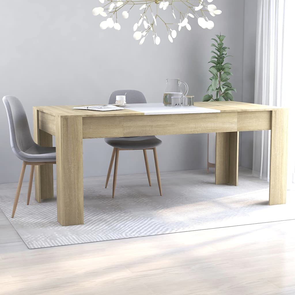 Homvdxl Mid-Century Modern Dining Table 71x35, White & Brown Rectangle Coffee Table for Kitchen, Living Room, Bedroom, Sofa & Leisure Spaces