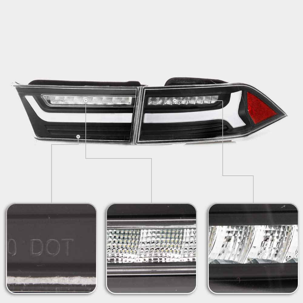 ACANII Black Housing Full LED Tube Rear Tail Lights Brake Lamps Assembly for 2004-2008 Acura TSX - Driver & Passenger Side - Enhance Night Visibility & Style