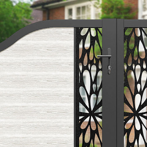 Classic Blossom Curved Top Driveway Gate - Light Stone Finish with Decorative Middle Screen | Elegant Entryway Solution for Homes & Gardens
