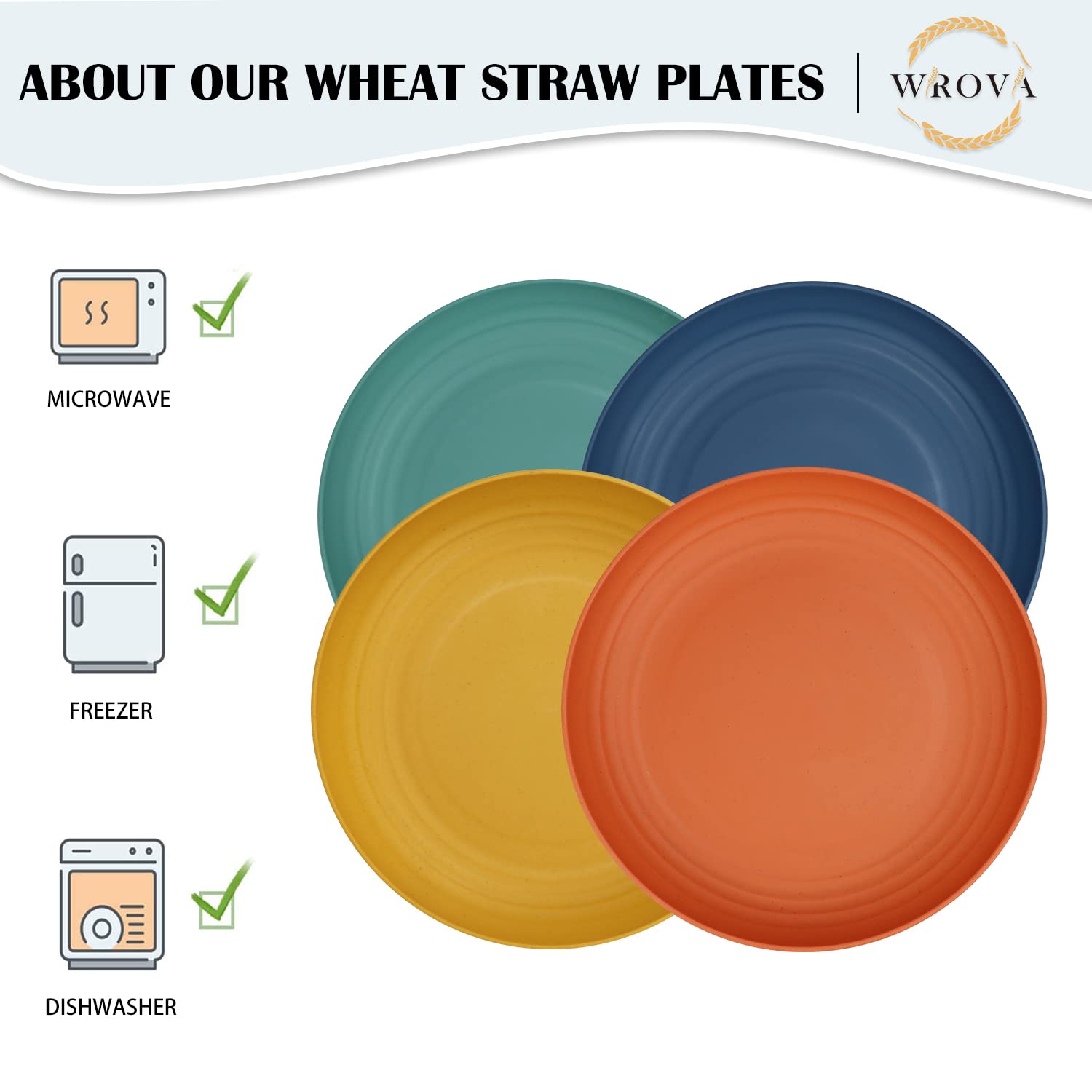 Eco-Friendly Wheat Straw Dinner Plates Set of 8 - 8 Inch Unbreakable & Lightweight Plates - Microwave & Dishwasher Safe Reusable Plates for Kitchen, Camping, RV, Picnics, and Outdoor Dining (Colorful Series)
