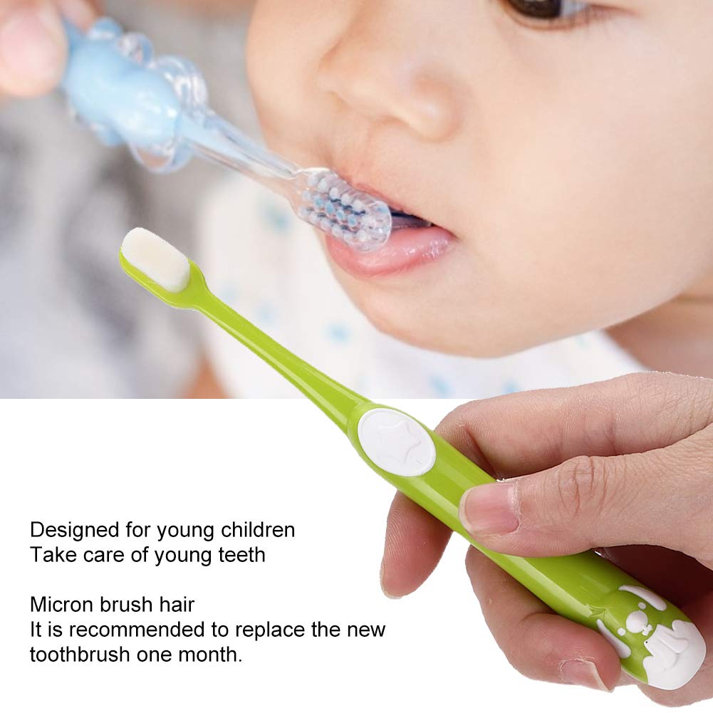 HURRISE Extra Soft Kids Toothbrush for Sensitive Teeth & Tongue - Gentle Silicone Manual Toothbrush for Children & Babies - Safe Dental Cleaning Oral Care (Green) - Perfect for Daily Brushing & Toddler Dental Hygiene