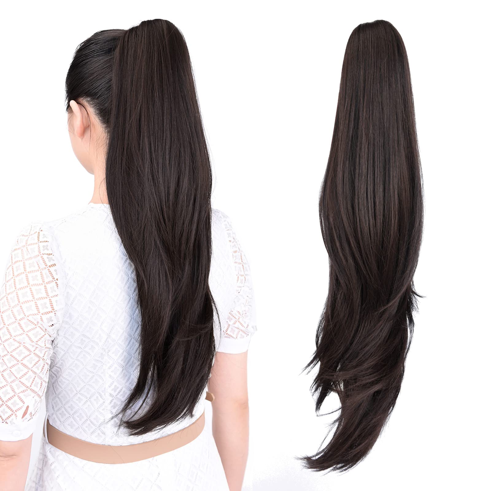 Natural Straight Ponytail Hair Extension with Claw Clip - Seamless Blonde Brown Black Hairpiece for Women - Perfect for Parties, Weddings & Everyday Styling