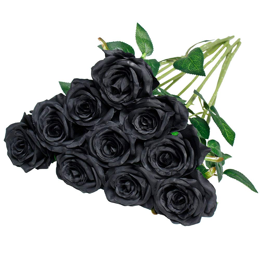 Lifelike Artificial Silk Rose Bouquet - 10pcs Black Fake Roses for Wedding, Home, Party, Event Decoration & Gift - Perfect for Centerpieces, Table Settings, Bridal Showers, and Romantic Home Décor