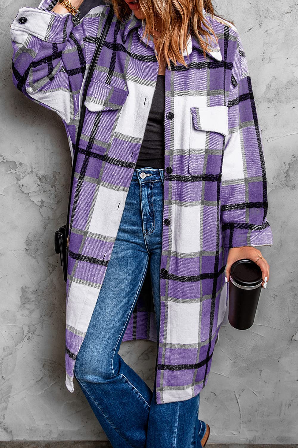 PRETTYGARDEN Women's 2025 Plaid Shacket Jacket - Long Sleeve Button Down Shirt with Wool Lining for Winter | Fashion Outerwear for Casual Wear, Office & Outdoor Activities