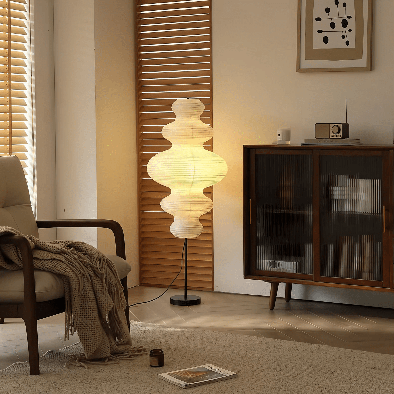 Akari Juni Modern Floor Lamp - Adjustable Height LED Standing Light for Living Room, Bedroom, or Office - Perfect for Reading, Working, and Ambient Lighting