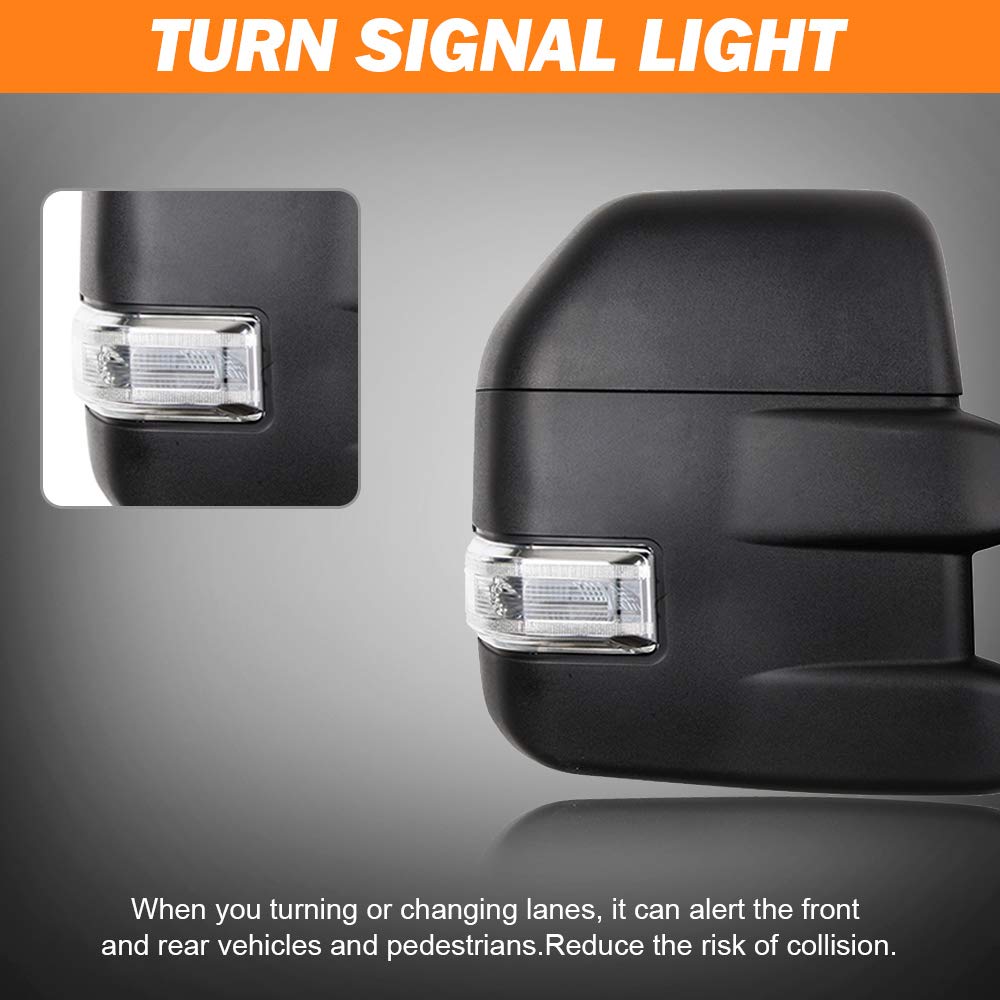 ROADFAR Power Heated Towing Mirrors for Ford F150 2015-2019 - Black Housing with Turn Signal & Puddle Light | Left & Right Side Mirrors with Conversion Plug | Perfect for Towing, Camping & Off-Road Adventures