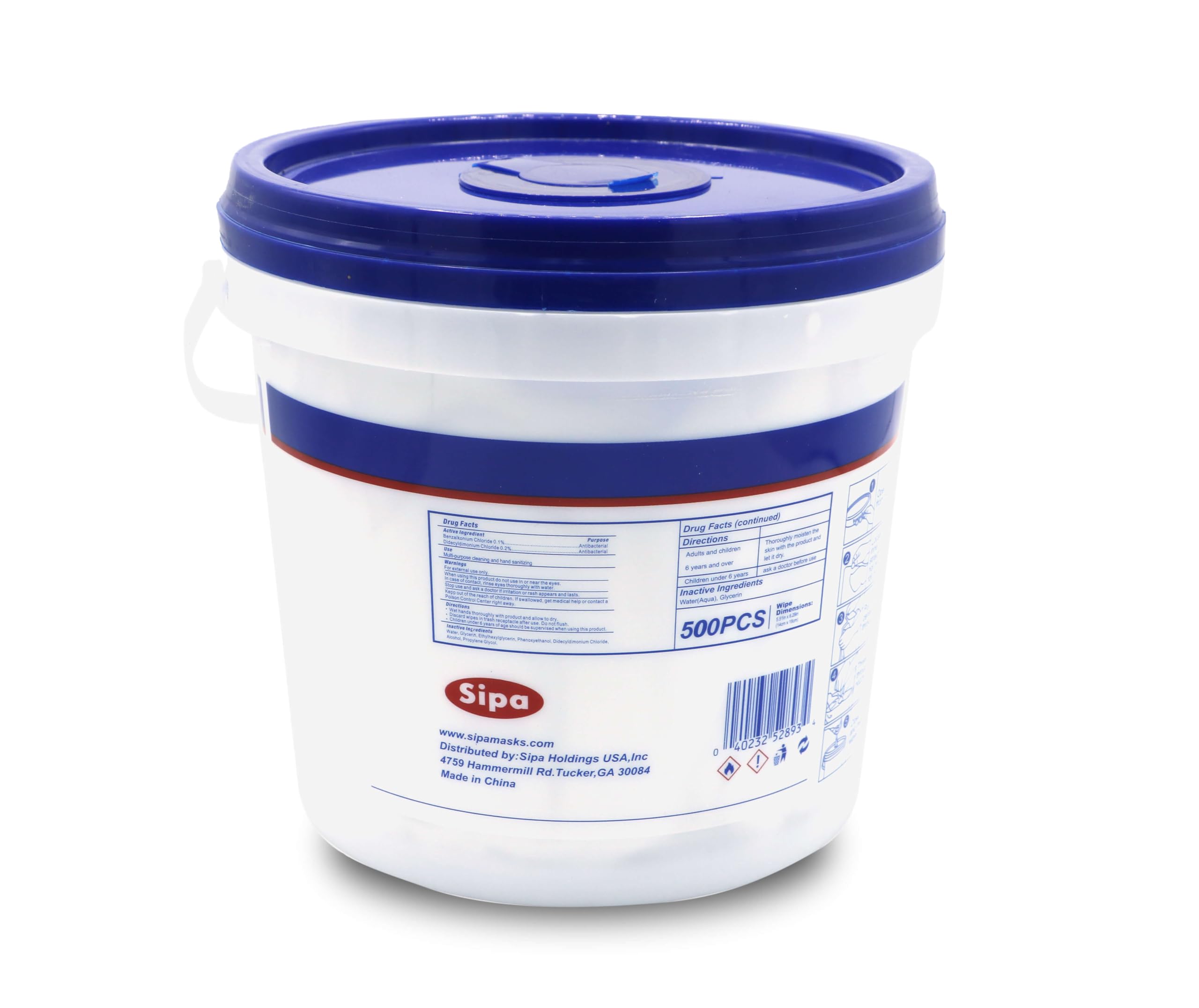 SIPA Hand Sanitizing Wipes - 500 Count Bulk Pack (2 Buckets + 6 Refills) | Alcohol-Based Disinfecting Wipes for Home, Office & Travel | Kills 99.9% Germs