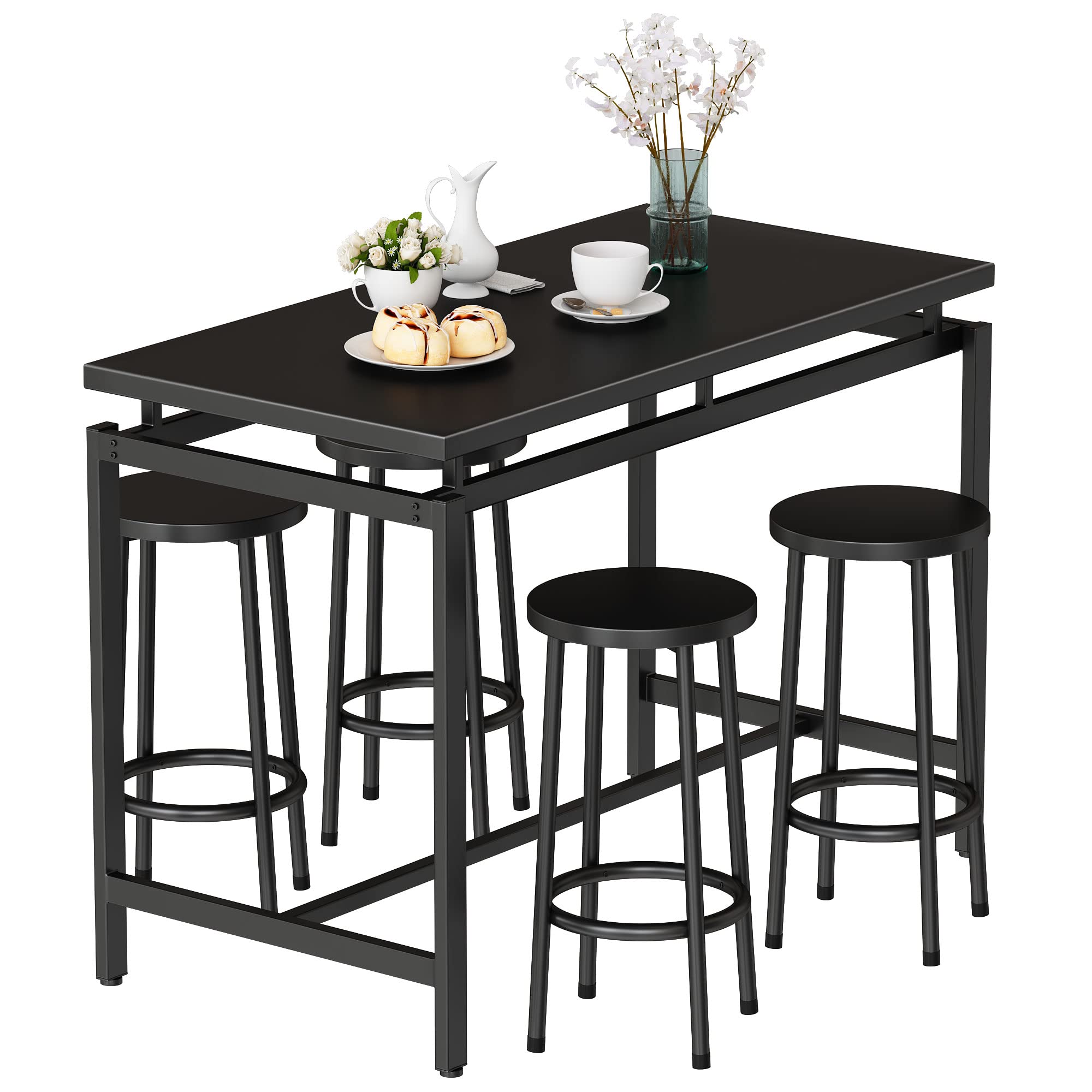 Hooseng 5-Piece Industrial Dining Table Set with 4 Stools, 35.4